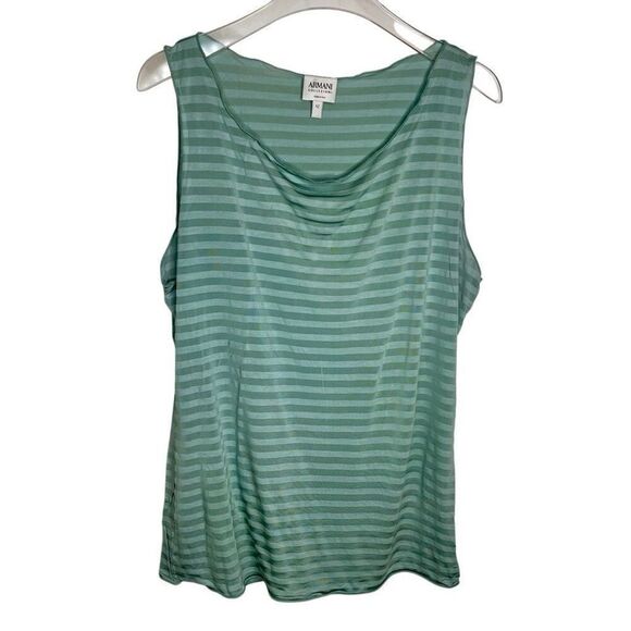 Armani Collezioni Green Blue Mint Striped Womens Tank Top Blouse‎ 40 US 8 - Picture 1 of 7